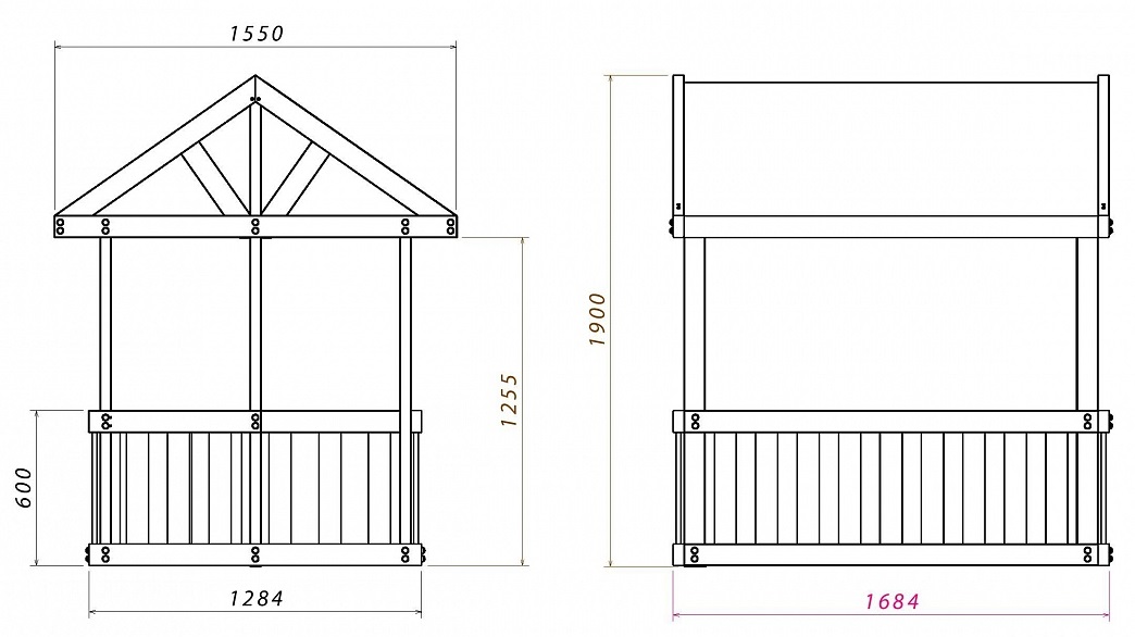 Песочница с крышей чертеж
