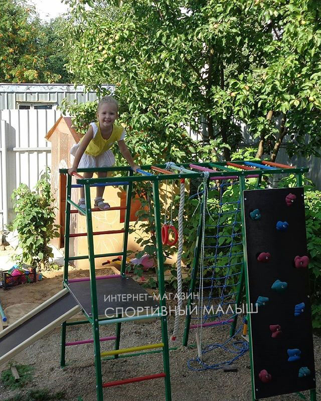 Фото-отзыв dsk-detki.ru о детском спортивном комплексе металлический дск Богатырь со скалодромом и съемной горкой из ламинированной фанеры