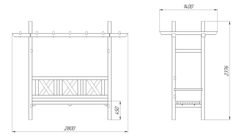 Пергола с качелями чертеж